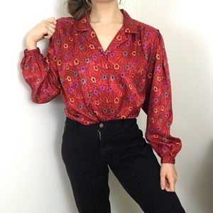 Oscar de la Renta • Vintage Floral Silky Blouse